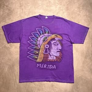 Vintage Y2K Yazbek Merida Mayan T-Shirt Purple Tribal Crewneck Mexico Souvenir